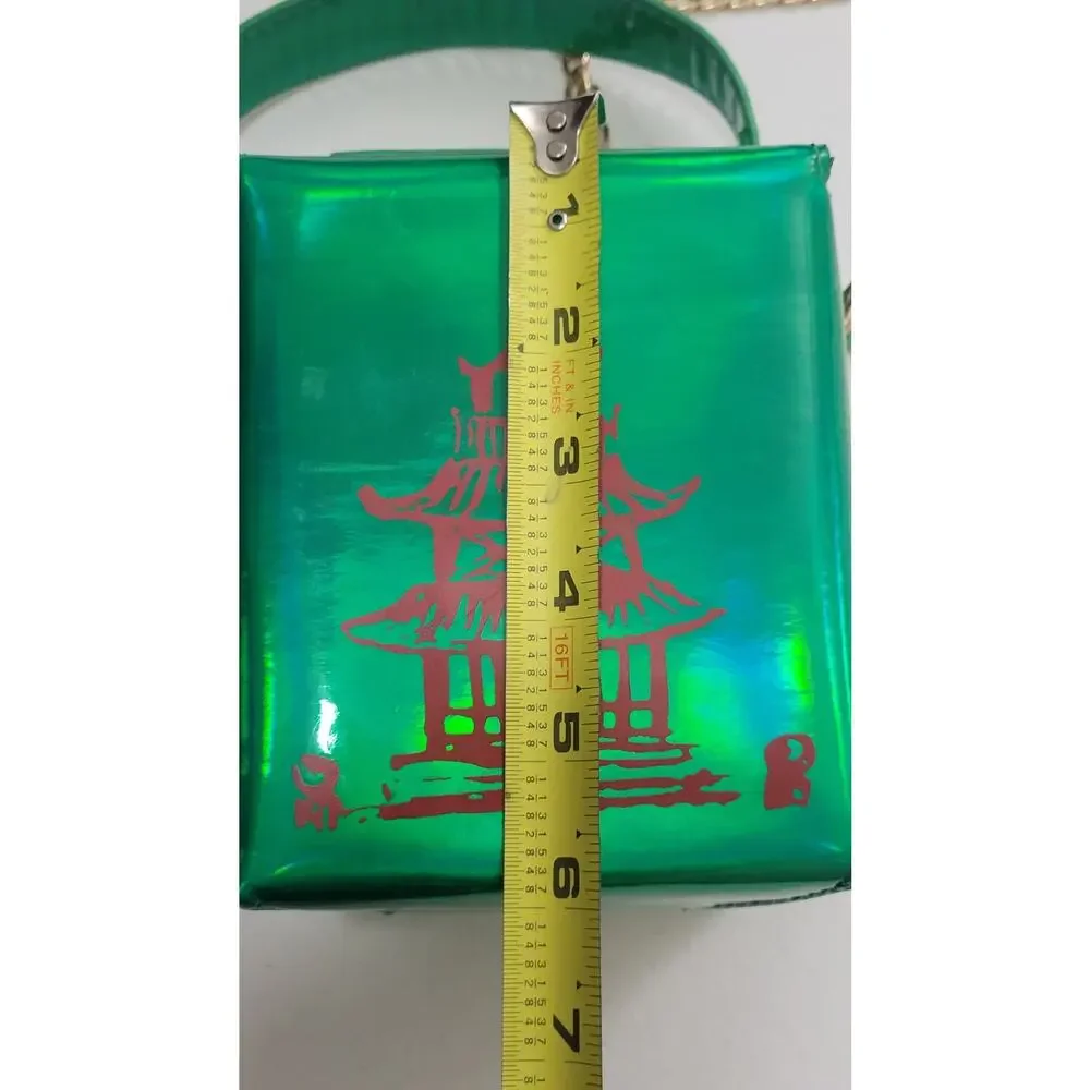 BAM Forever Green Holographic Chinese Take Out Box Novelty Crossbody Purse Bag